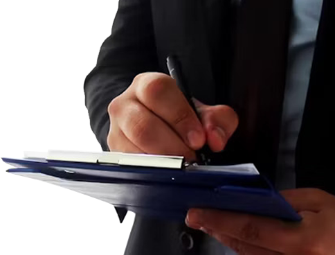 Attorney writing on clipboard