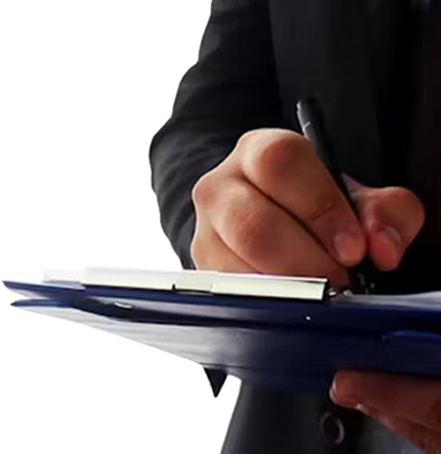 Attorney writing on clipboard